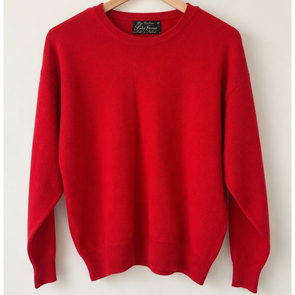 Peter James Sweater Mens 40 Medium Red Pure Cashmere Crewneck Scotland Knit